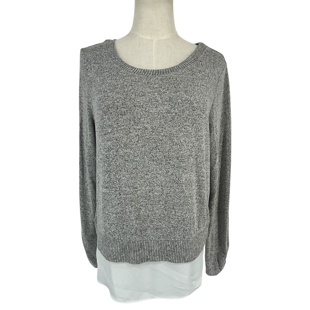 IN San Francisco Womens Gray Heathered‎ Layered Look Tulip Back Sweater Sz L